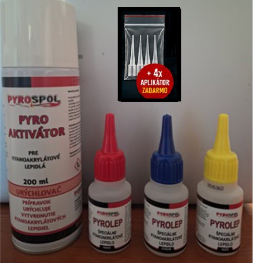 Pyrolep- súprava špeciálnych sekundových lepidiel + Pyroaktivátor + 4 x Aplikátor